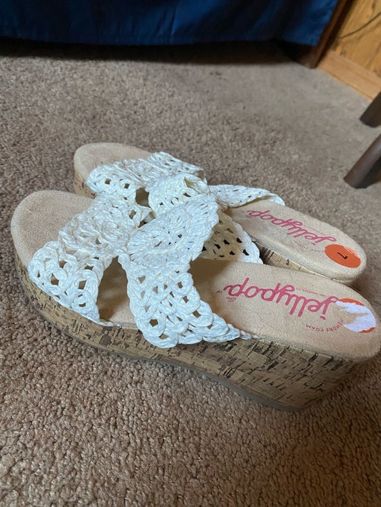 Jellypop Shoes - Jellypop White Crochet Cork Wedge Sandals